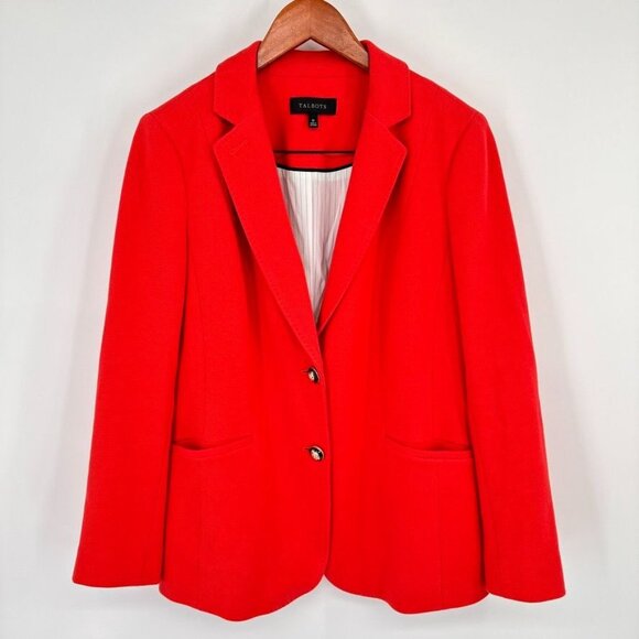 Talbots Womens orange Blazer Jacket Size 10 Cotton Blend crest Button lined - Picture 5 of 14